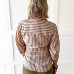 Light Stripe Waist Tie Blouse- Taupe