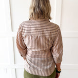 Light Stripe Waist Tie Blouse- Taupe