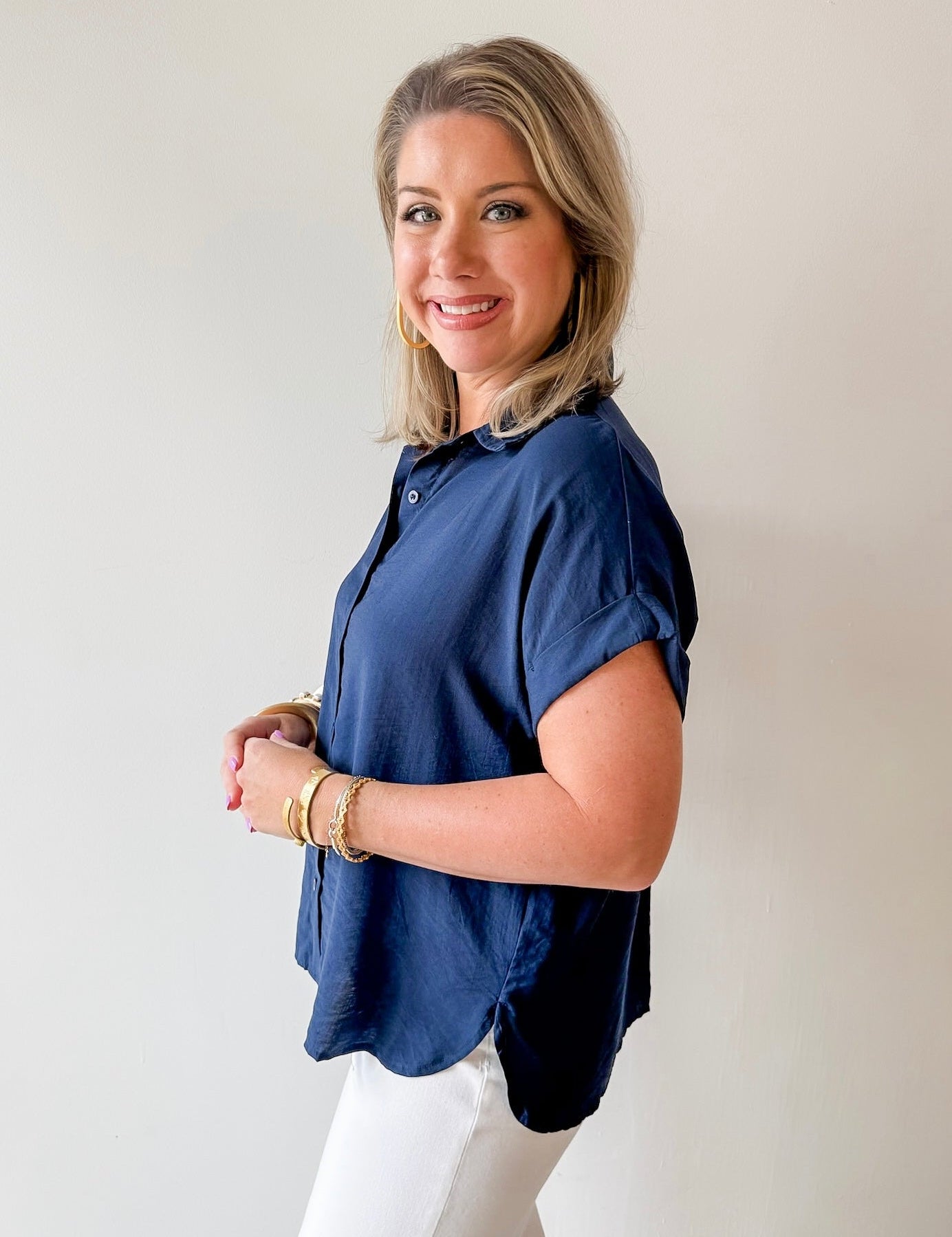 Lightweight Button Down Shirt - Navy