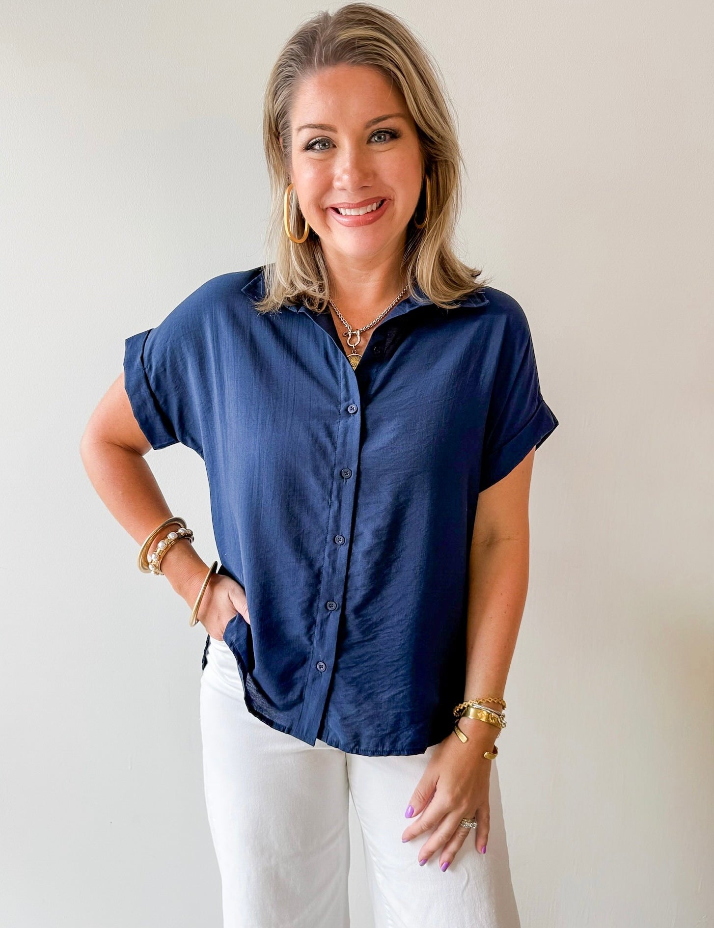 Lightweight Button Down Shirt - Navy