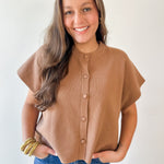 Lightweight Half Sleeve Knit Top - Camel