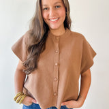 Lightweight Half Sleeve Knit Top - Camel
