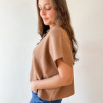 Lightweight Half Sleeve Knit Top - Camel