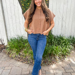 Lightweight Half Sleeve Knit Top - Camel