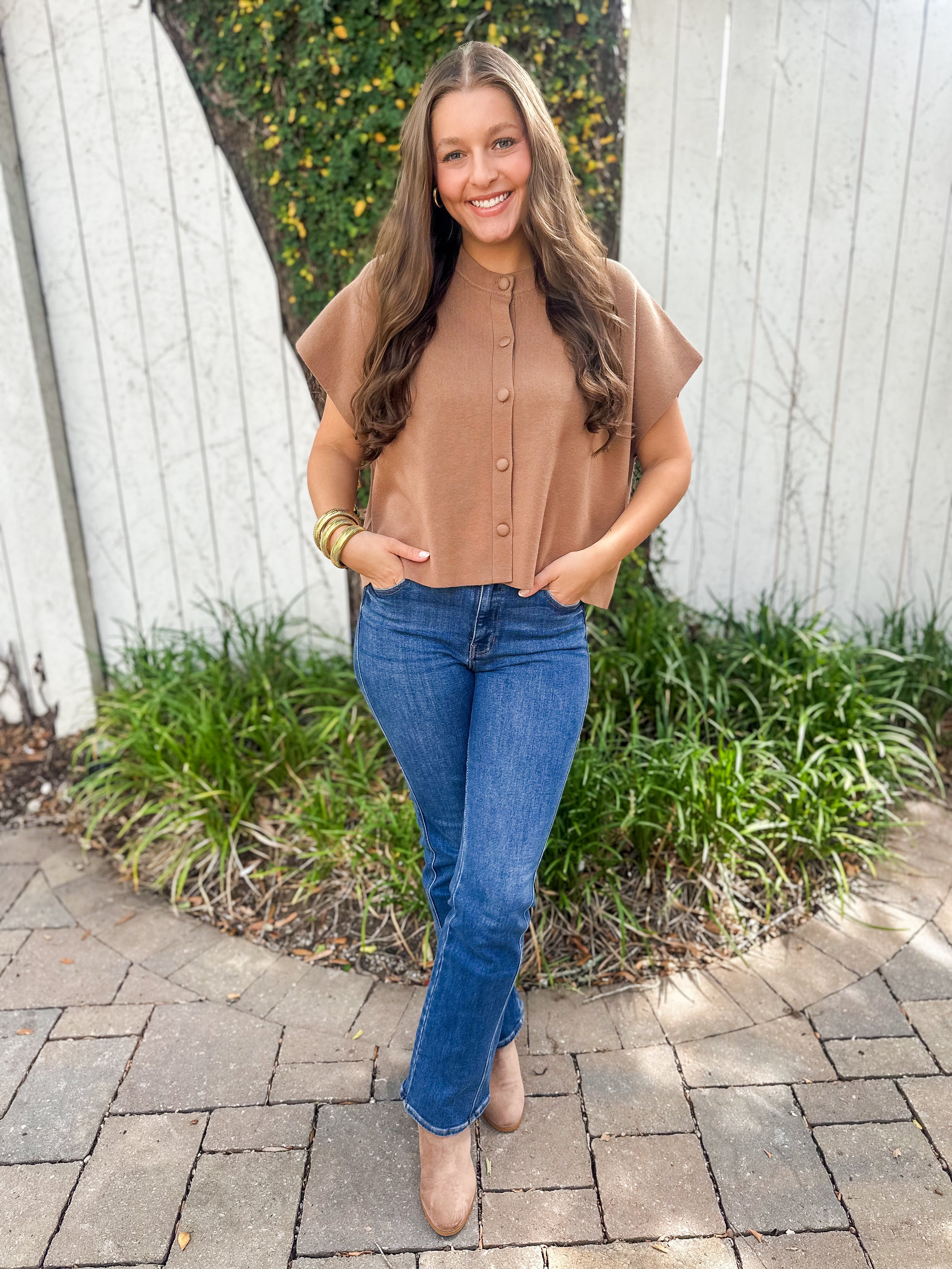 Lightweight Half Sleeve Knit Top - Camel