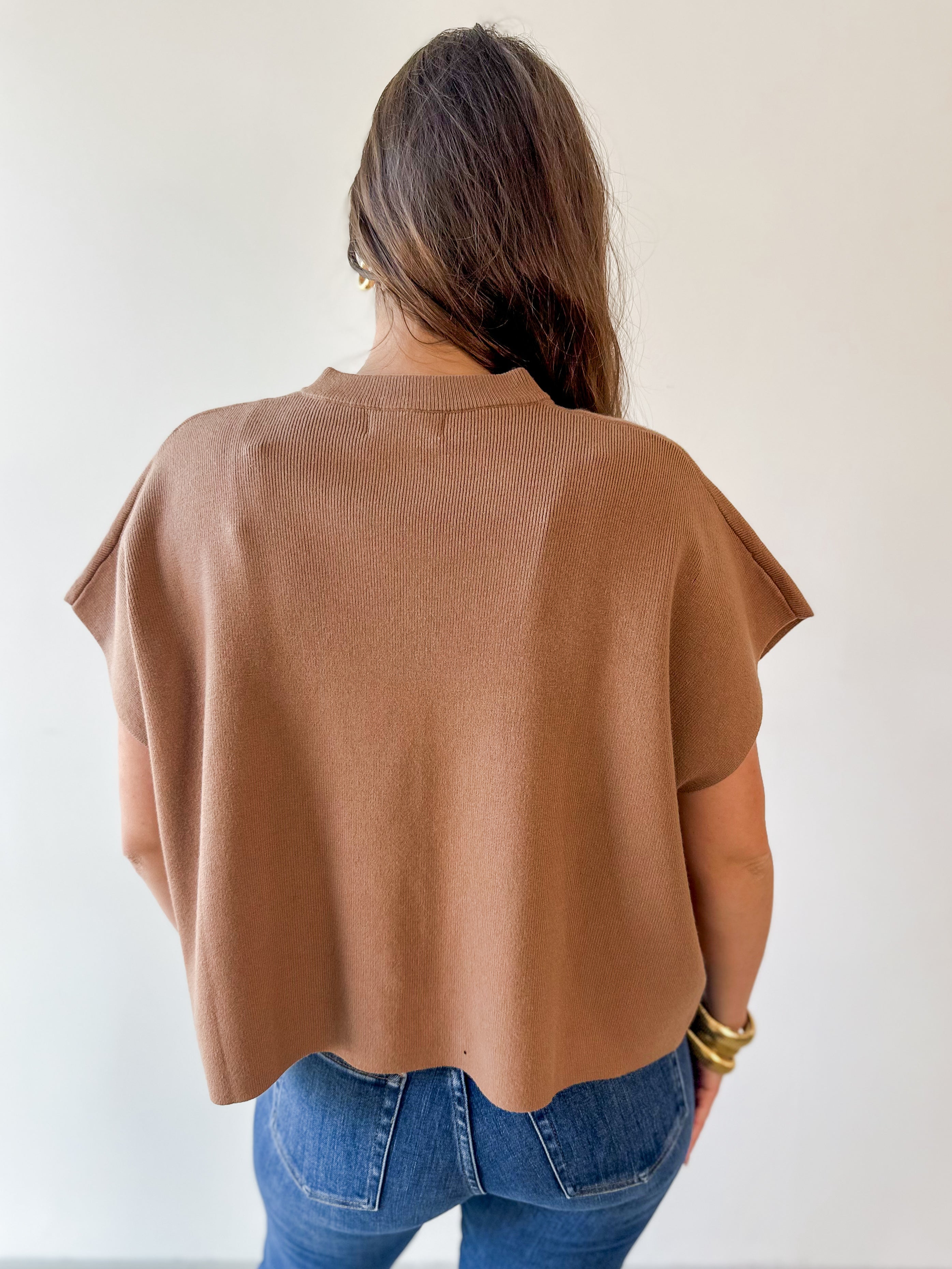 Lightweight Half Sleeve Knit Top - Camel