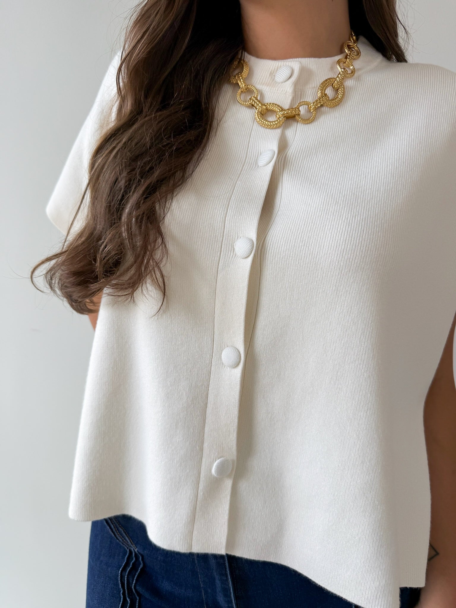 Lightweight Half Sleeve Knit Top - Ivory