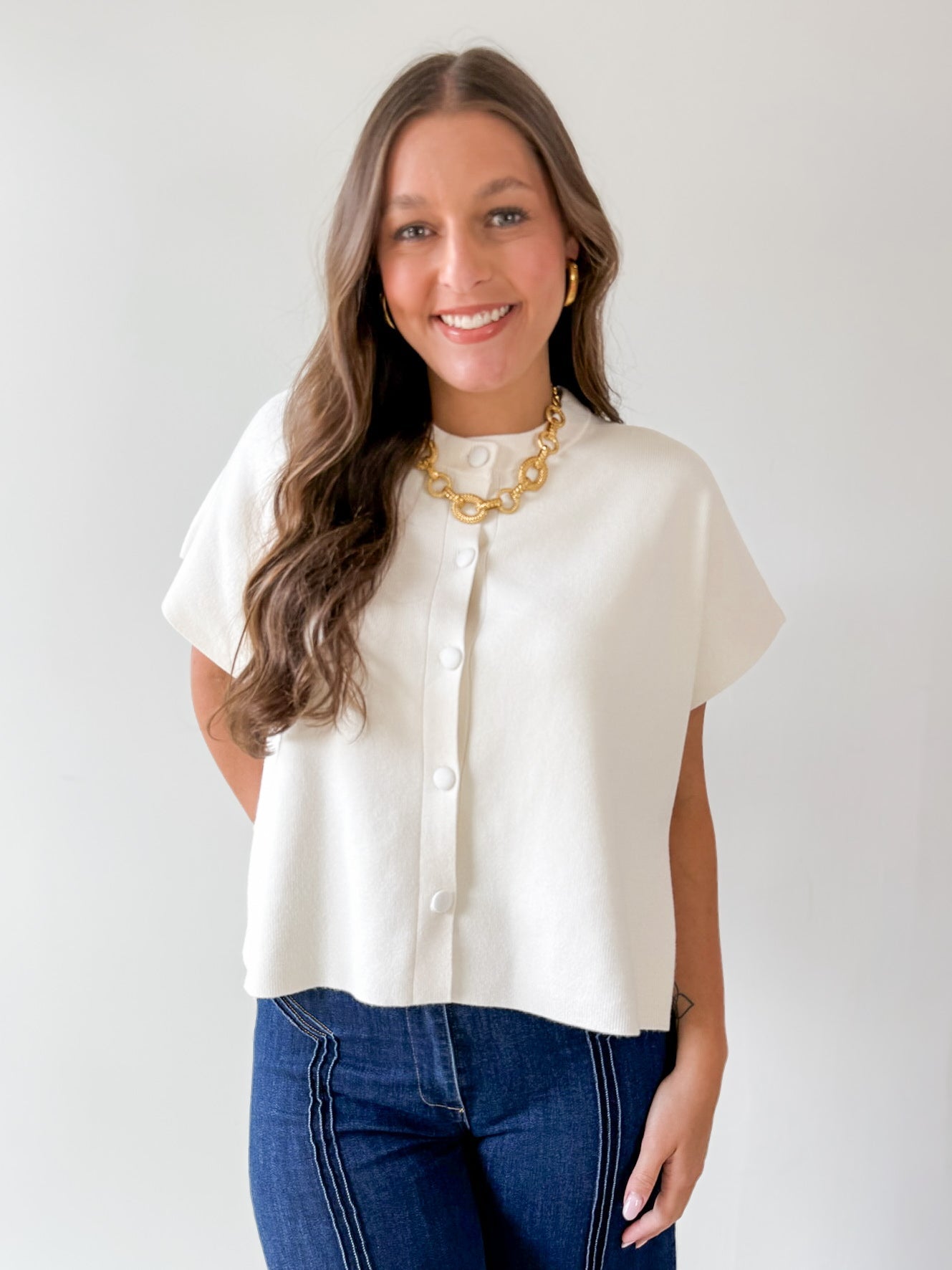 Lightweight Half Sleeve Knit Top - Ivory