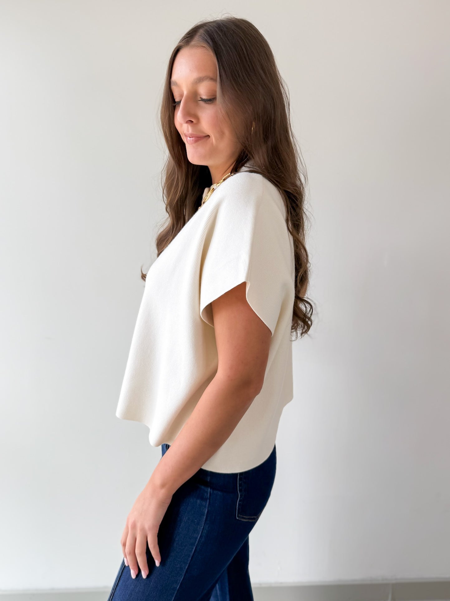 Lightweight Half Sleeve Knit Top - Ivory