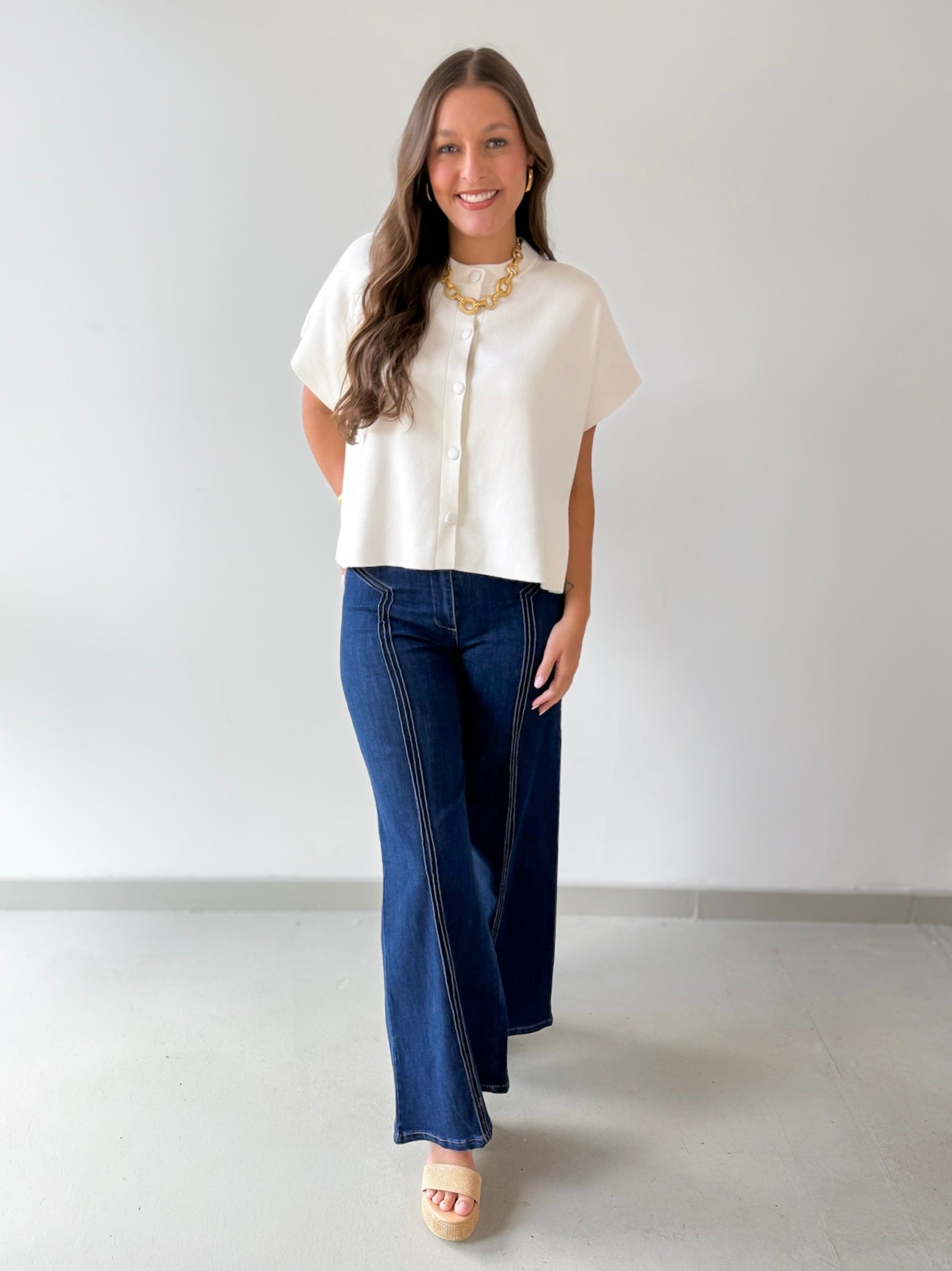 Lightweight Half Sleeve Knit Top - Ivory