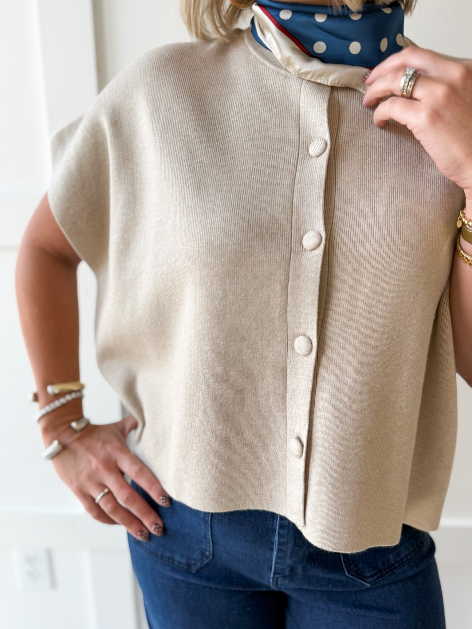Lightweight Half Sleeve Knit Top- Oatmeal
