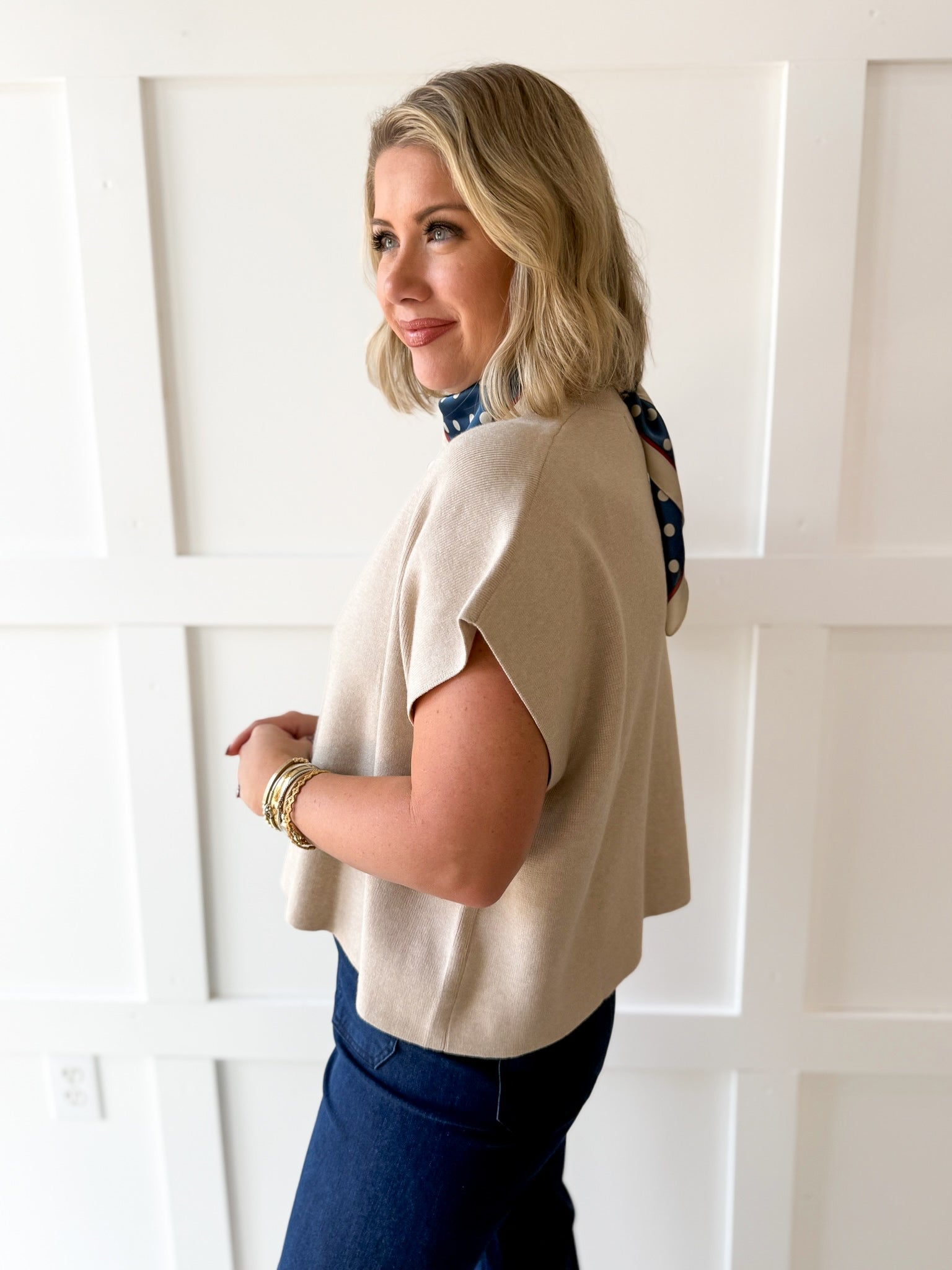 Lightweight Half Sleeve Knit Top- Oatmeal