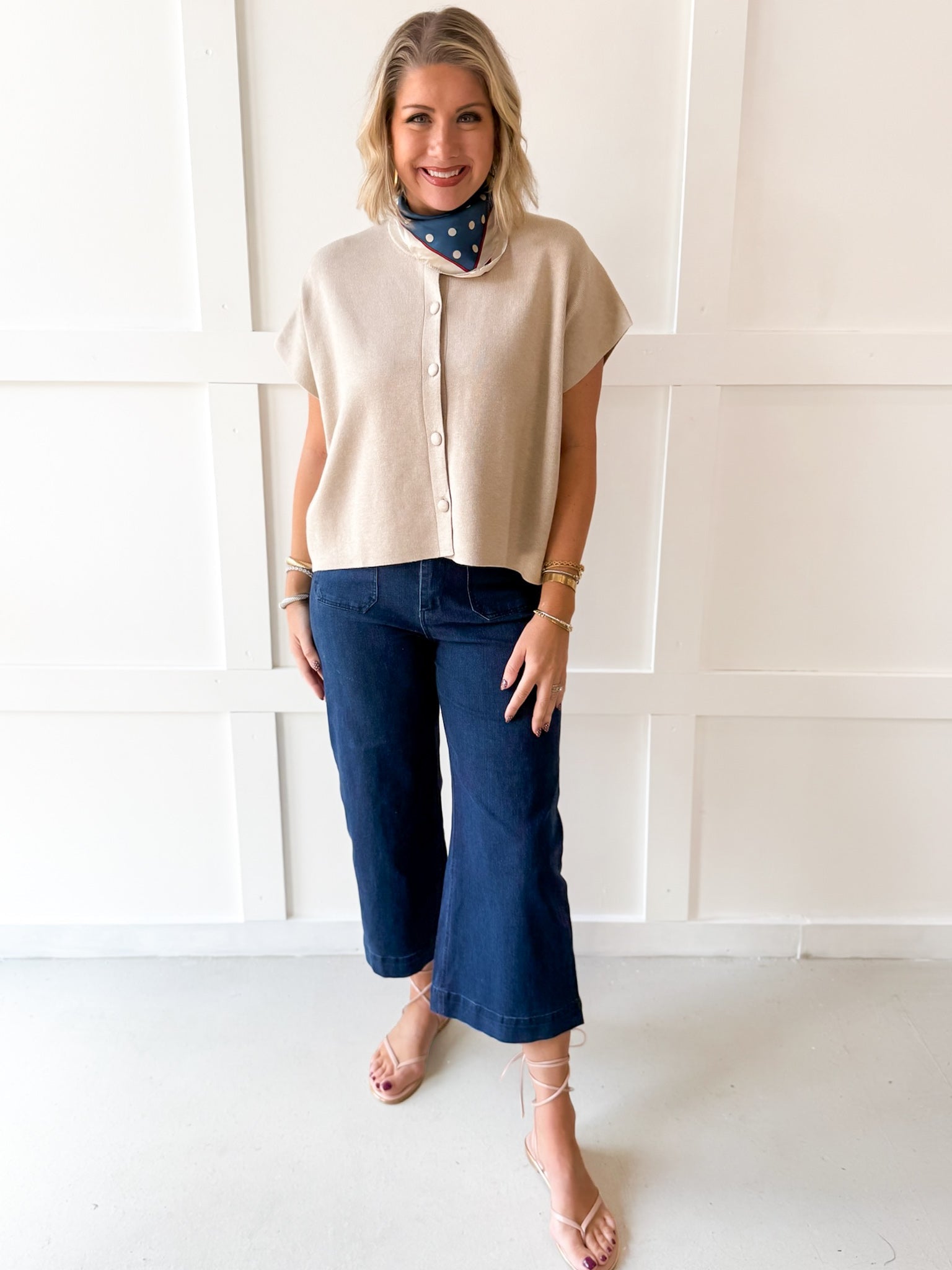Lightweight Half Sleeve Knit Top- Oatmeal