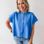 Lightweight Half Sleeve Knit Top - Urban Blue