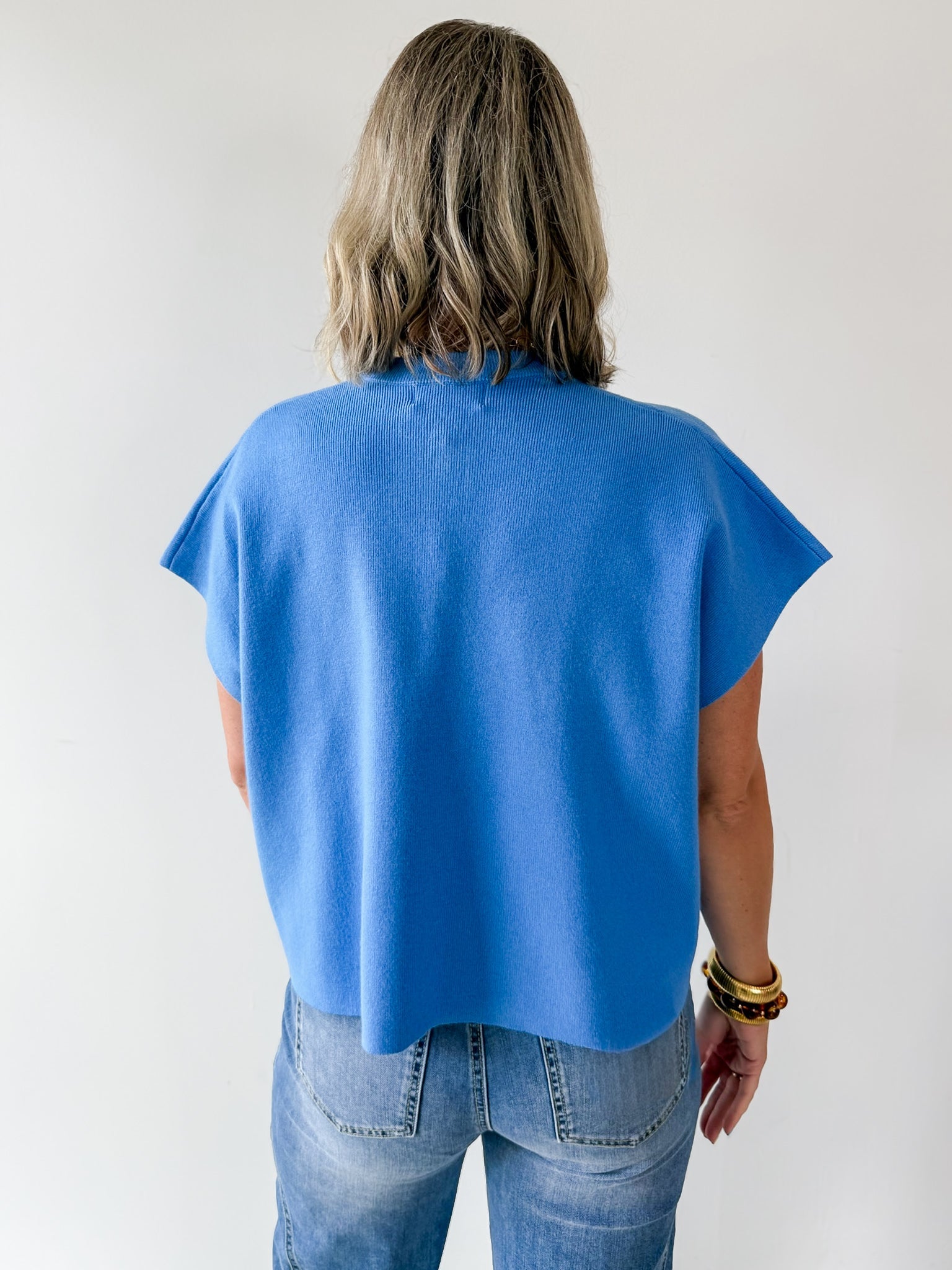 Lightweight Half Sleeve Knit Top - Urban Blue