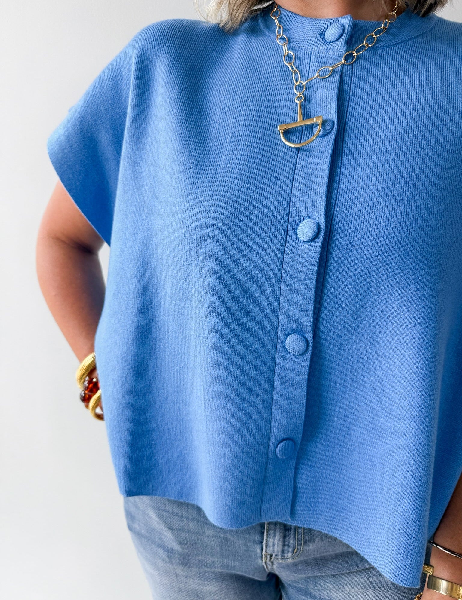 Lightweight Half Sleeve Knit Top - Urban Blue