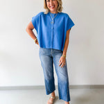 Lightweight Half Sleeve Knit Top - Urban Blue