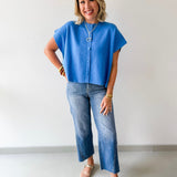 Lightweight Half Sleeve Knit Top - Urban Blue