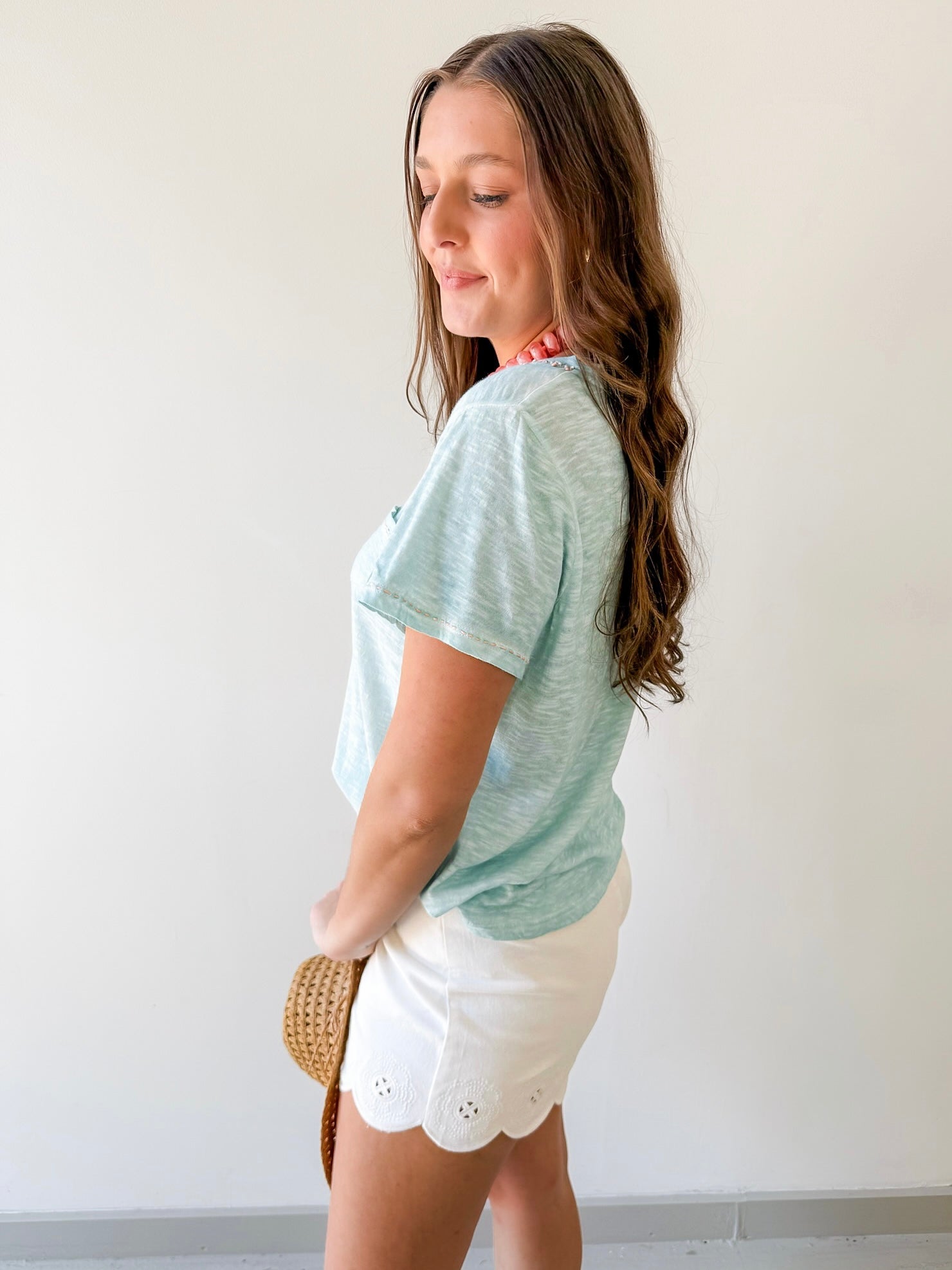 Lightweight Slub Knit Top - Aqua