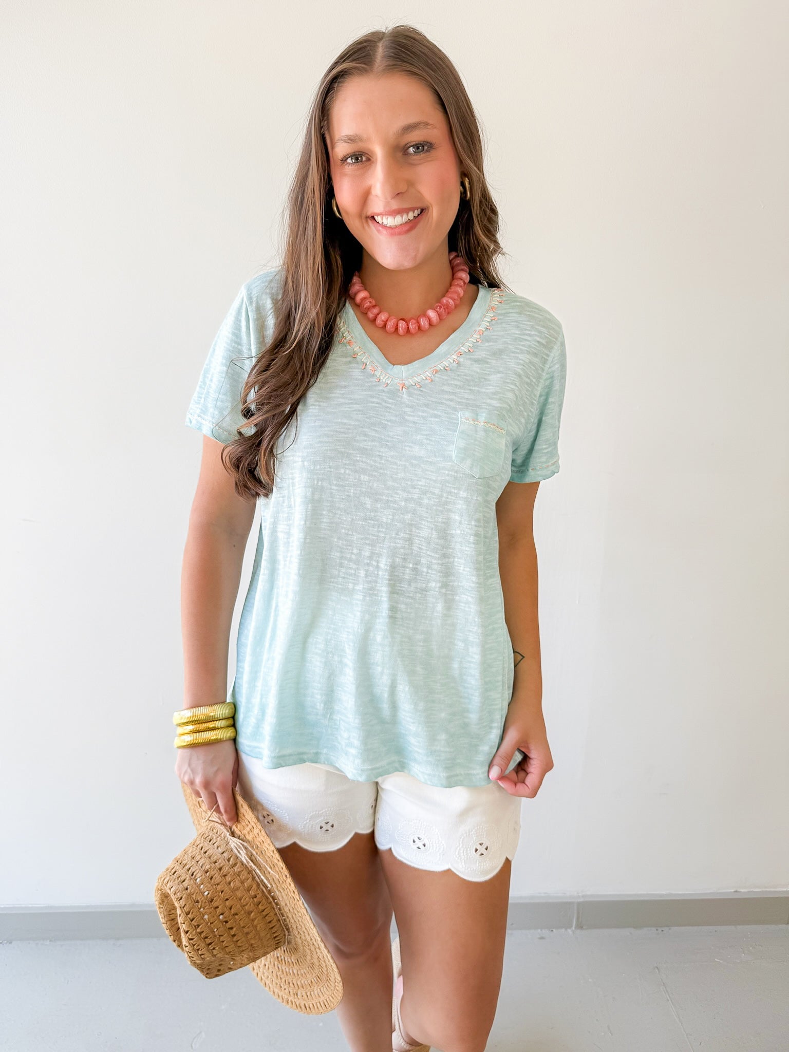 Lightweight Slub Knit Top - Aqua