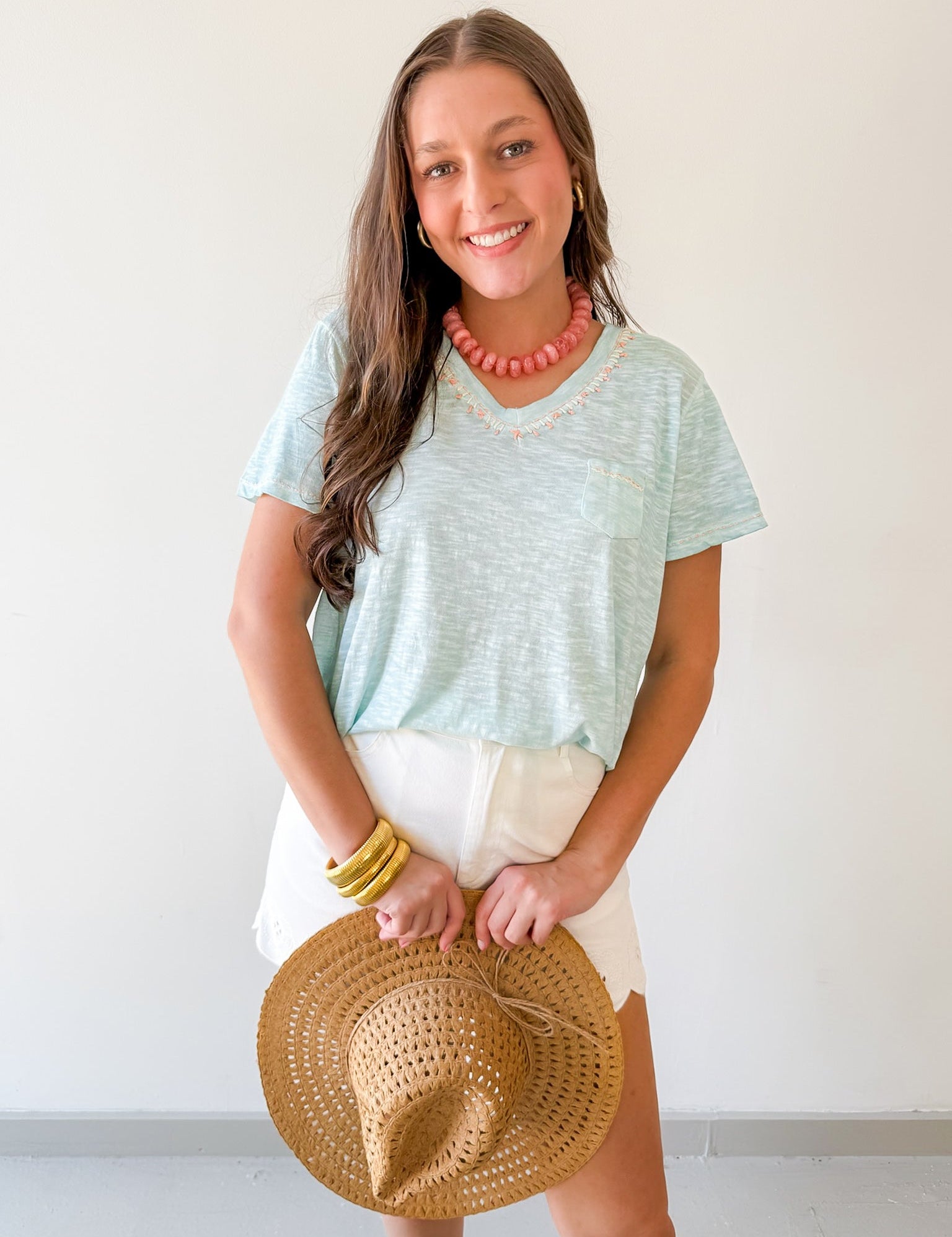 Lightweight Slub Knit Top - Aqua