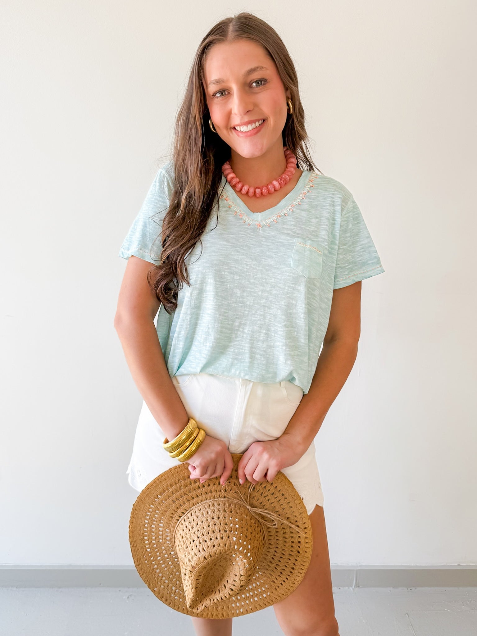 Lightweight Slub Knit Top - Aqua