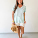 Lightweight Slub Knit Top - Aqua