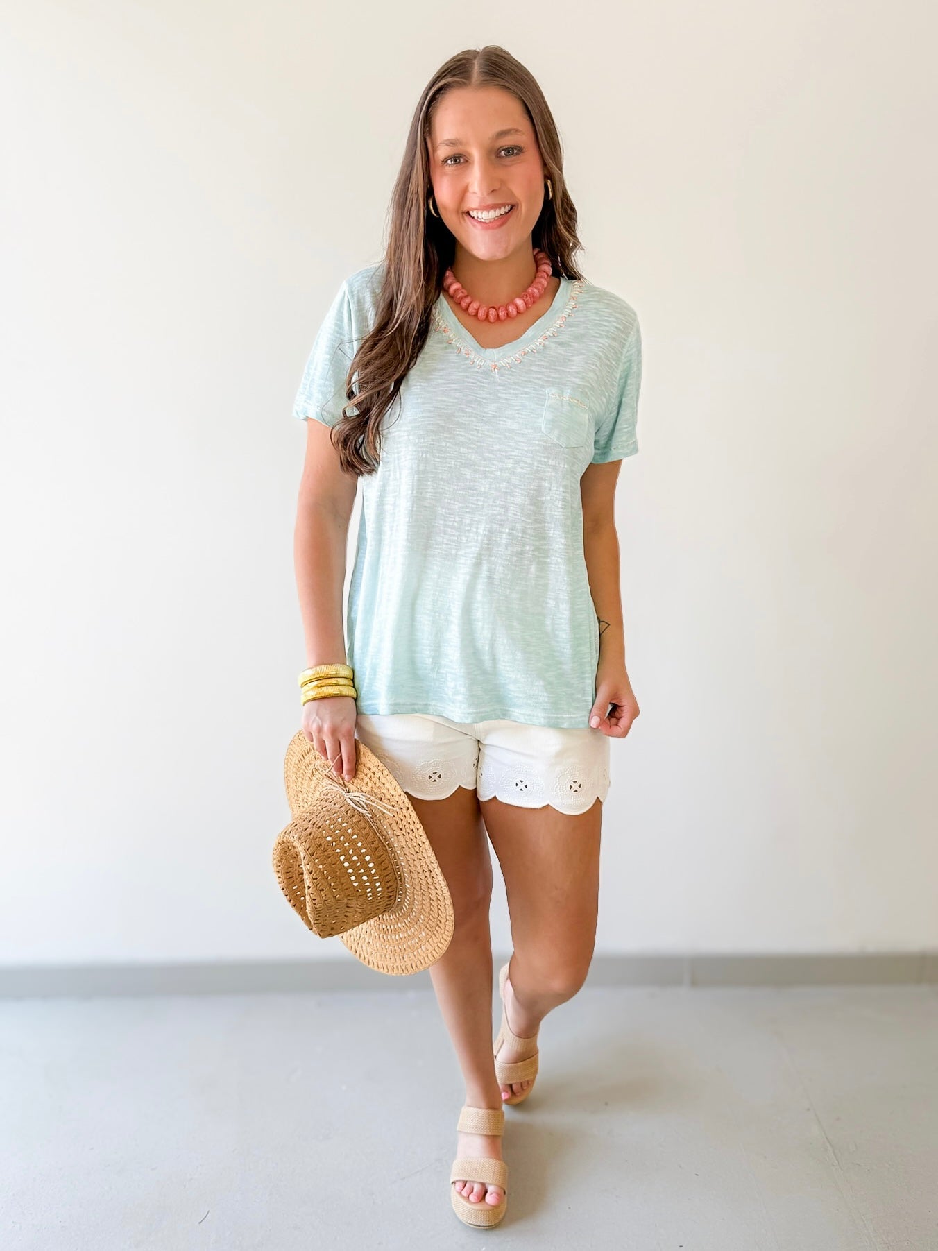 Lightweight Slub Knit Top - Aqua