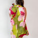 Lime Printed Ruffled Neck Dress
