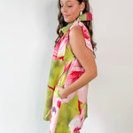 Lime Printed Ruffled Neck Dress