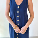 Linen Button Shirt Dress - Navy