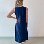 Linen Button Shirt Dress - Navy