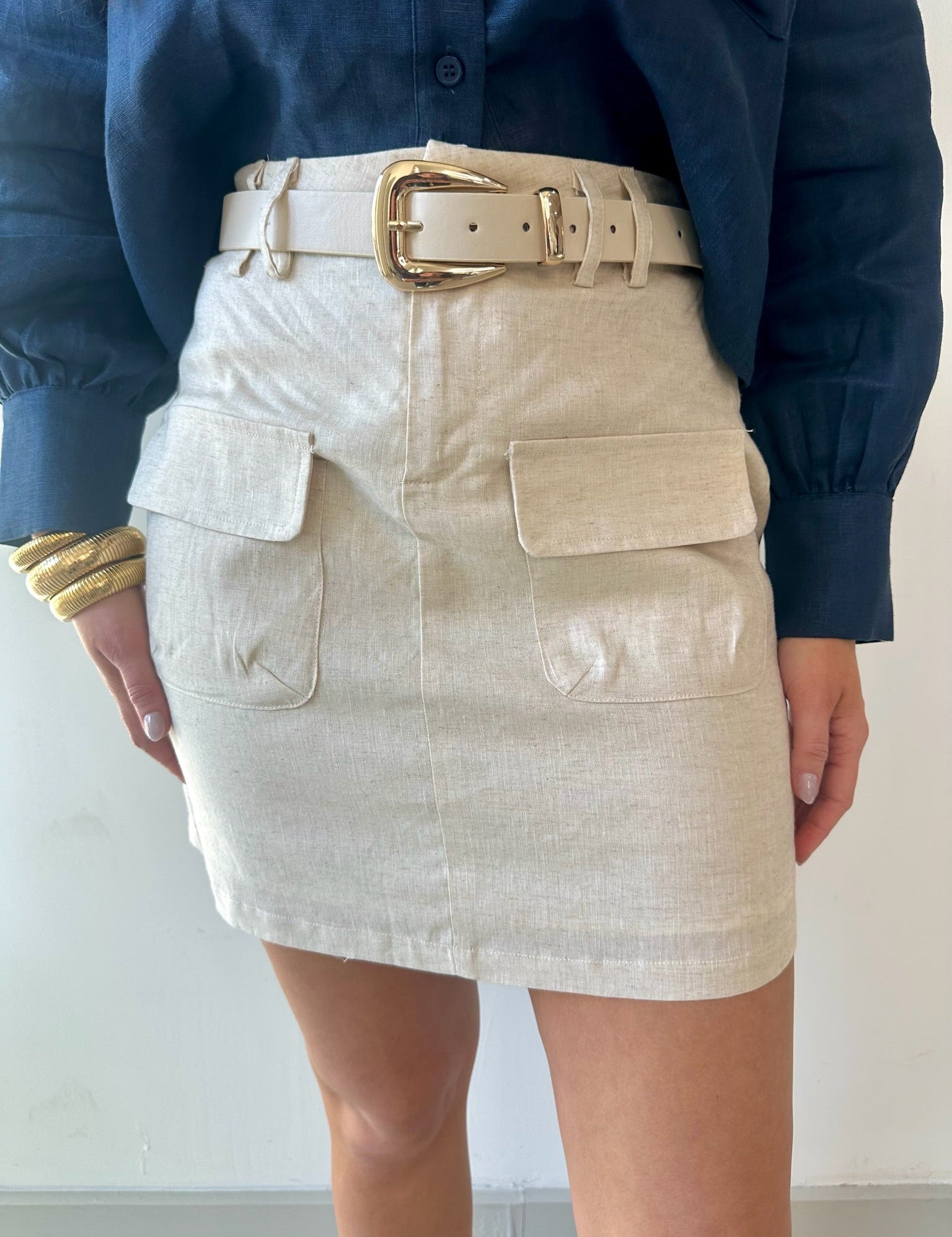 Linen Cargo Skirt - Natural