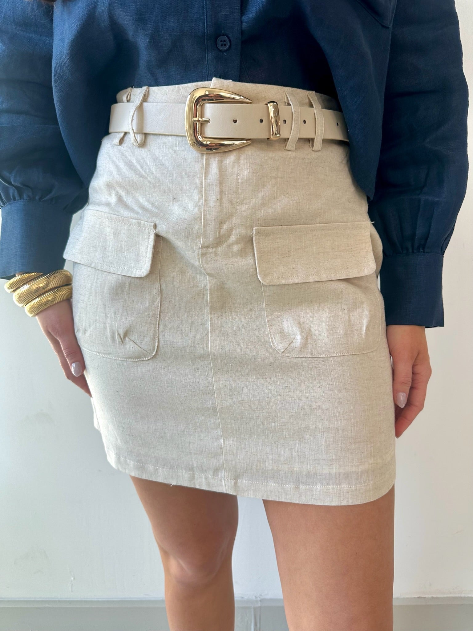 Linen Cargo Skirt - Natural