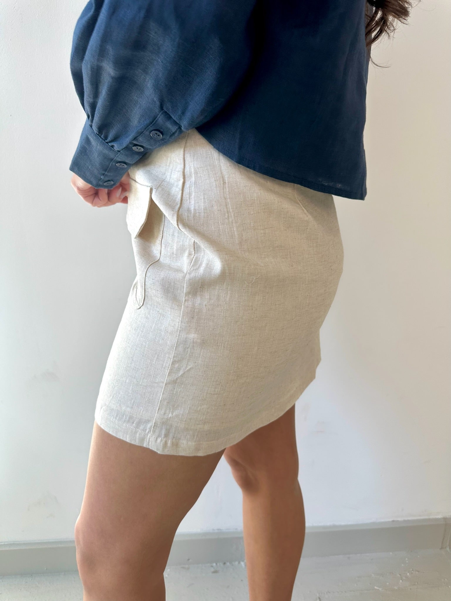 Linen Cargo Skirt - Natural
