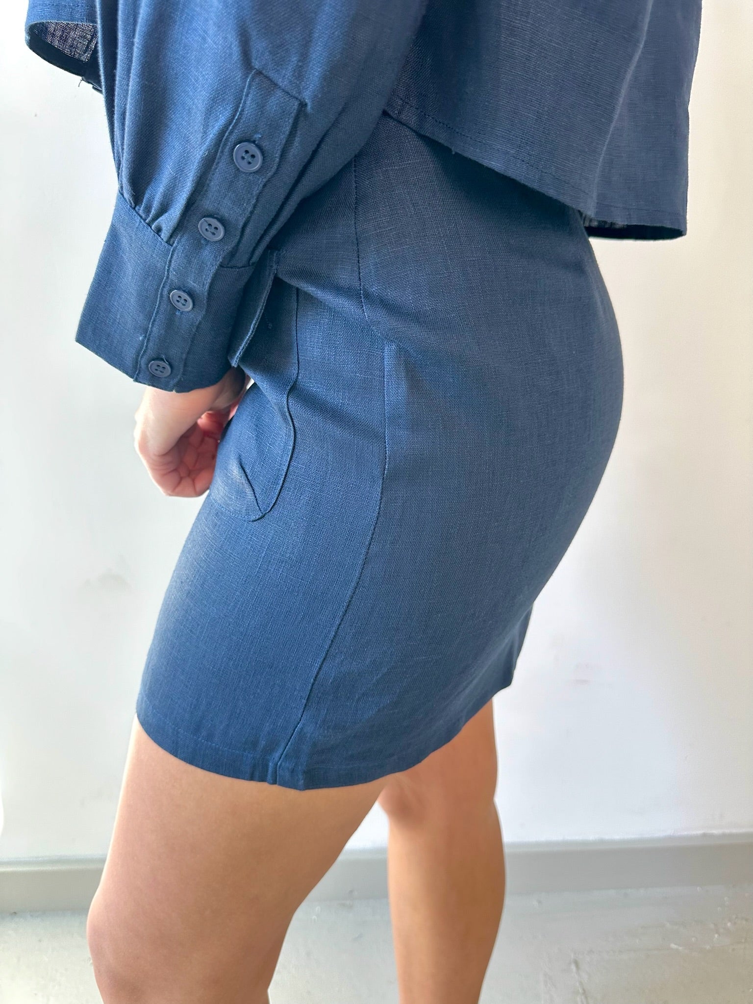 Linen Cargo Skirt - Navy