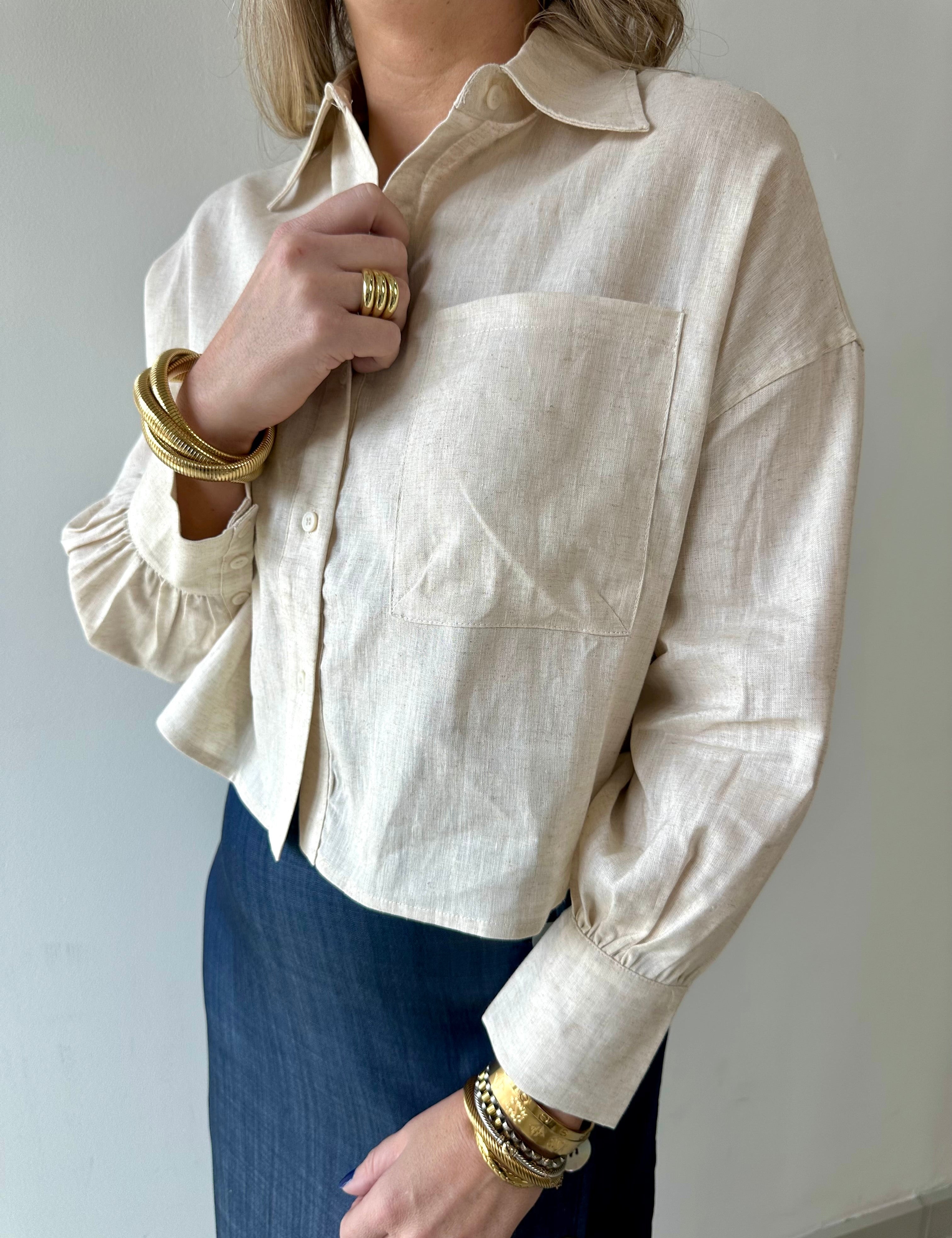 Linen Cropped Shirt - Natural