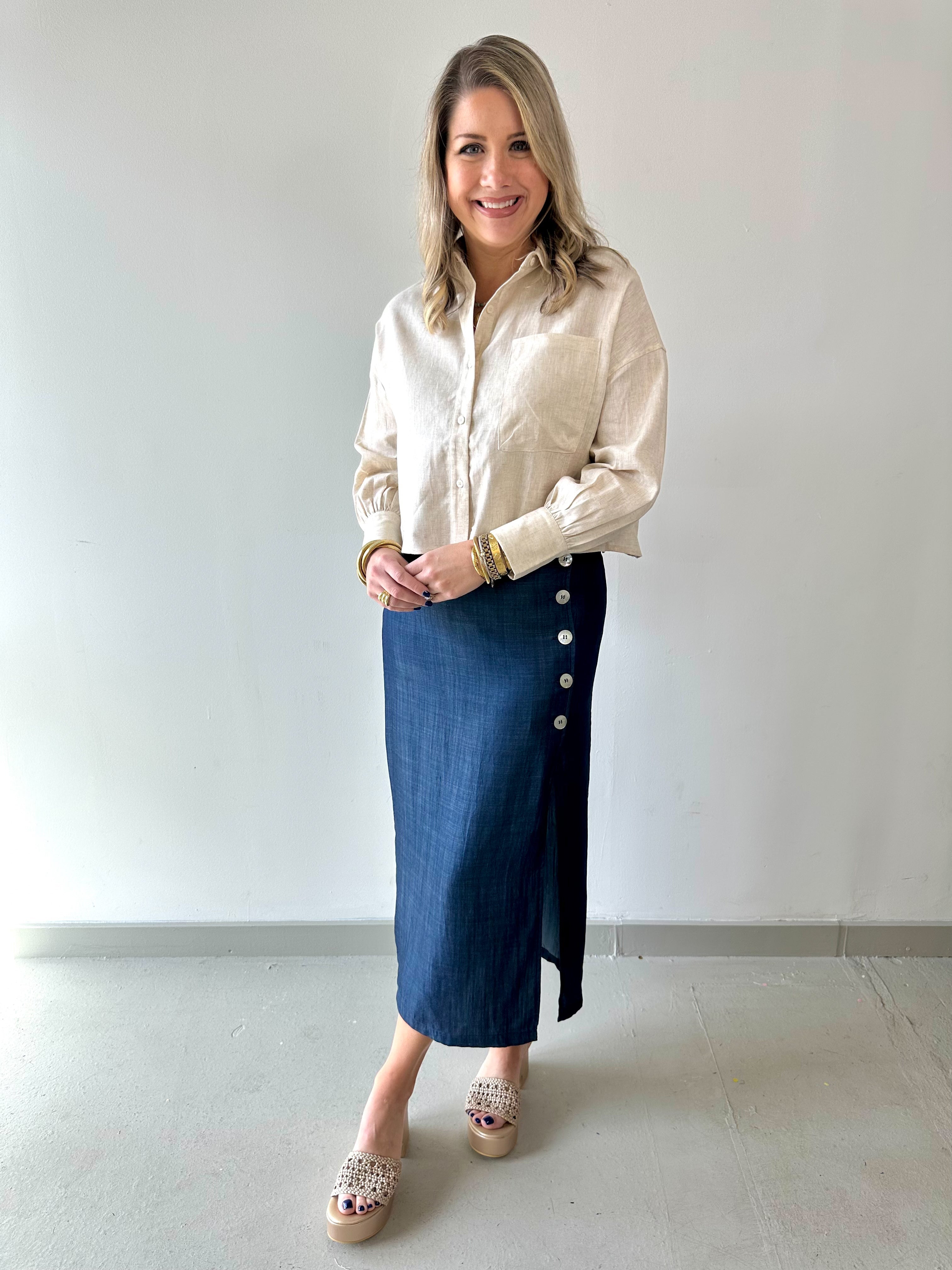 Linen Cropped Shirt - Natural