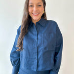 Linen Cropped Shirt - Navy