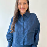 Linen Cropped Shirt - Navy