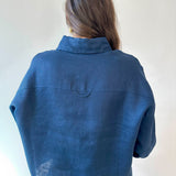 Linen Cropped Shirt - Navy