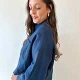 Linen Cropped Shirt - Navy