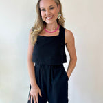 Linen Cropped Top - Black