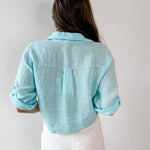 Linen Front Tie Shirt - Aqua