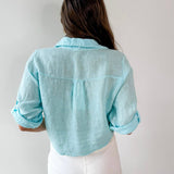 Linen Front Tie Shirt - Aqua