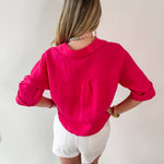 Linen Front Tie Shirt - Raspberry