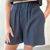 Linen High Waist Shorts - Black