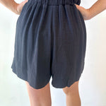 Linen High Waist Shorts - Black