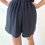 Linen High Waist Shorts - Black