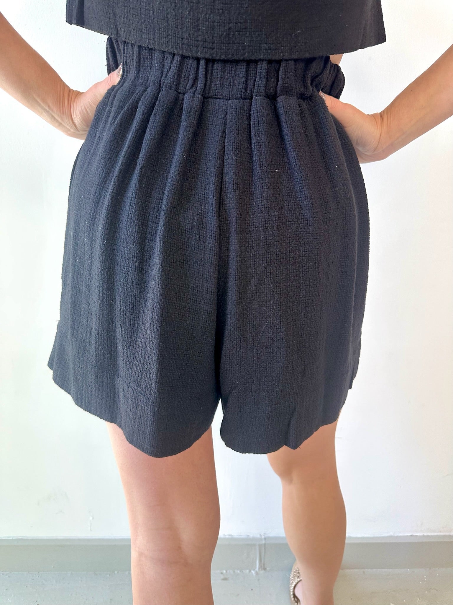 Linen High Waist Shorts - Black